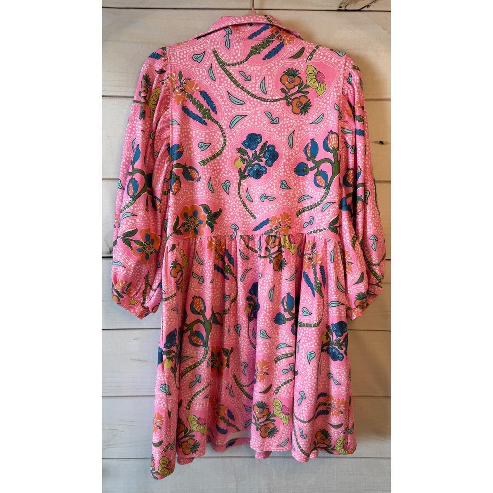 Smith & Quinn Pink Paisley Floral Mini Dress Puff Sleeve Babydoll Womens Large - Picture 5 of 5